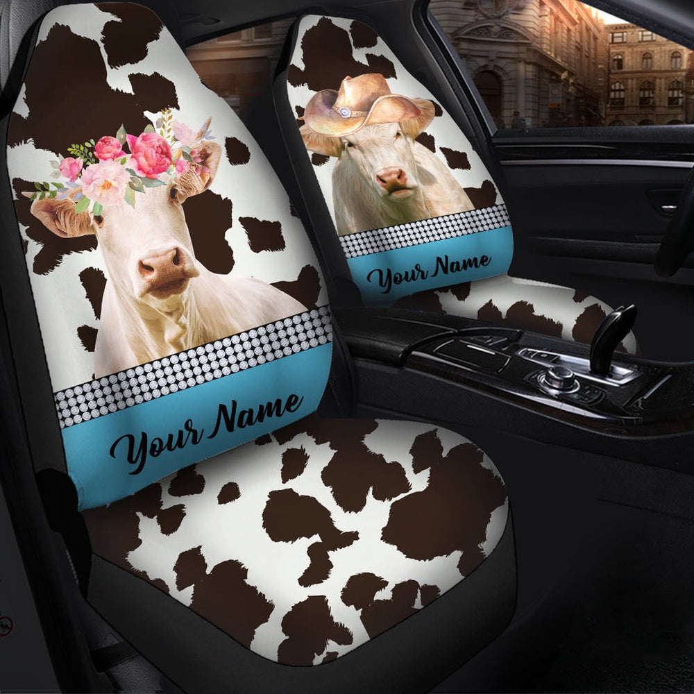 Charolais Pattern Customized Name Dairy Cow Car Seat Cover, Car Seat Cover, Farm Car Seat Cover, Pet Seat Covers