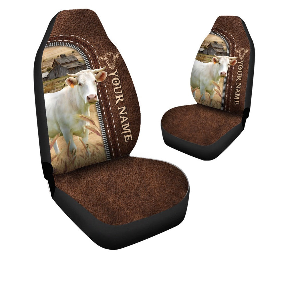 Charolais Personalized Name Leather Pattern Car Seat Cover, Car Seat Cover, Farm Car Seat Cover, Pet Seat Covers