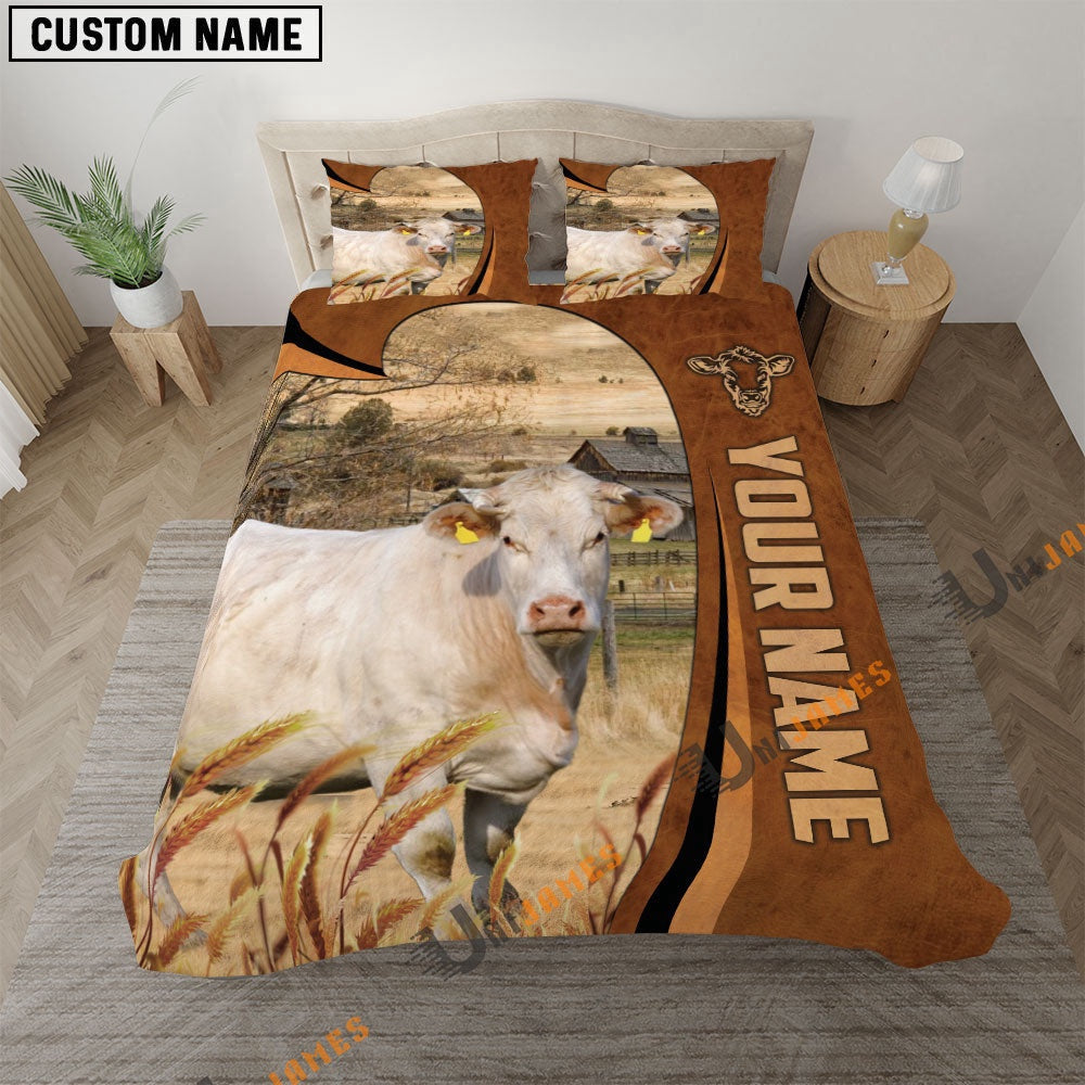 Charolais Premium Brown Pattern Bedding Set, Farm Bedding Set, Farmhouse Bedding Set