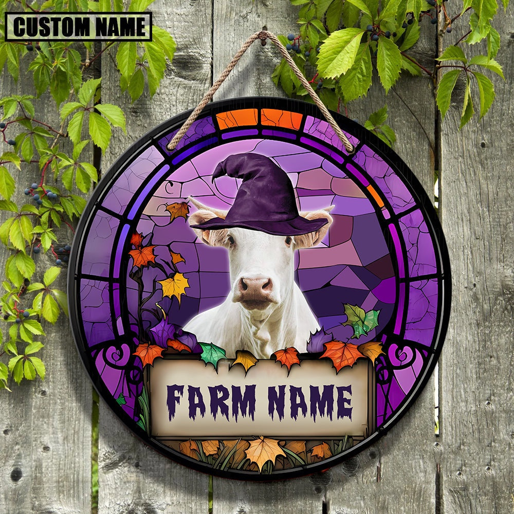 Charolais Stained Glass Effect Happy Halloween Wooden Sign, Farm Wood Sign, Farm House Wood Signs