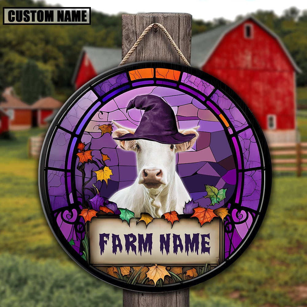 Charolais Stained Glass Effect Happy Halloween Wooden Sign, Farm Wood Sign, Farm House Wood Signs