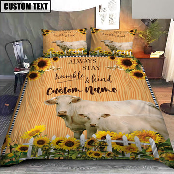 Charolais Stay Humble And Kind Custom Name Bedding Set, Farm Bedding Set, Farmhouse Bedding Set