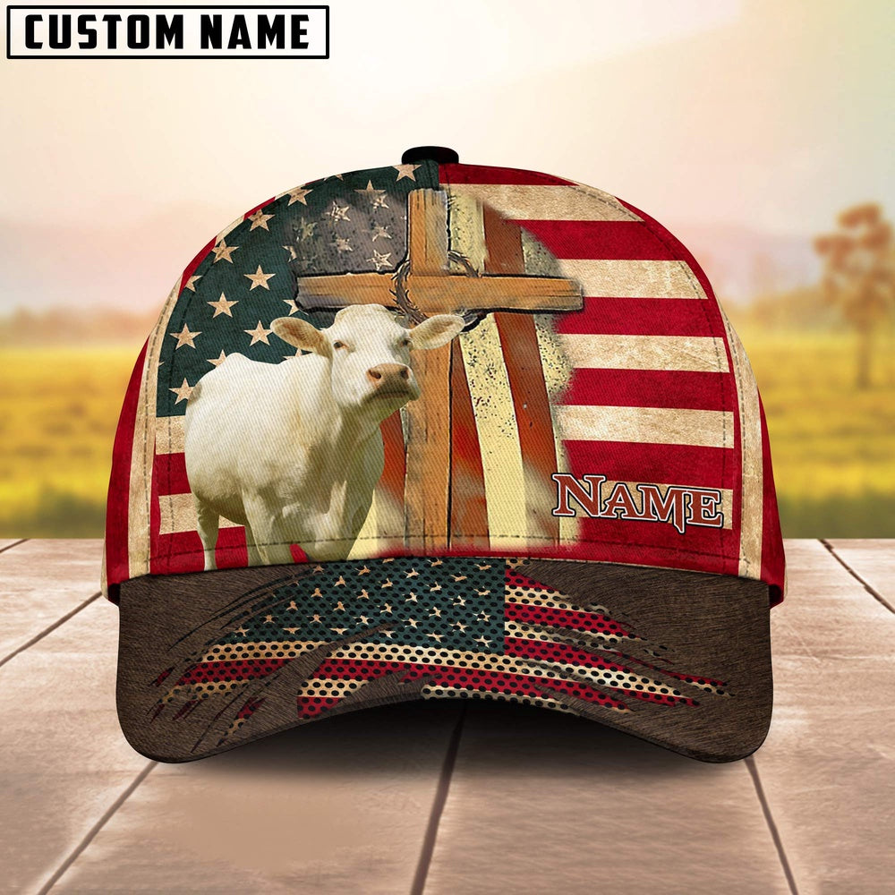 Charolais USA Flag Customized Name Cap, Farmer Cap, Vintage Farmer Hat, Mens Farmer Hats, Cap For Farmers