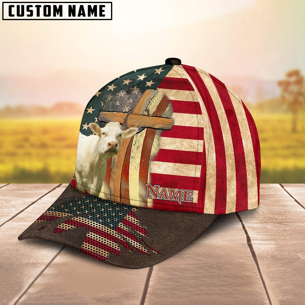 Charolais USA Flag Customized Name Cap, Farmer Cap, Vintage Farmer Hat, Mens Farmer Hats, Cap For Farmers