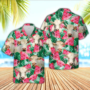 Charolais Watermelon 3D Hawaiian Shirt, Farm Hawaiian Shirt, Farmer Hawaii