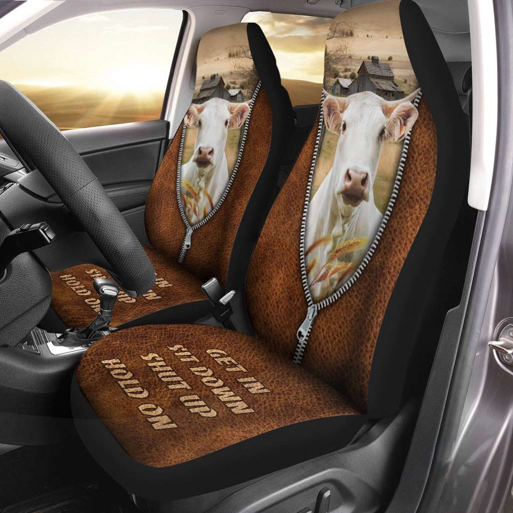 Charolais Zipper Leather Pattern Car Seat Cover, Car Seat Cover, Farm Car Seat Cover, Pet Seat Covers