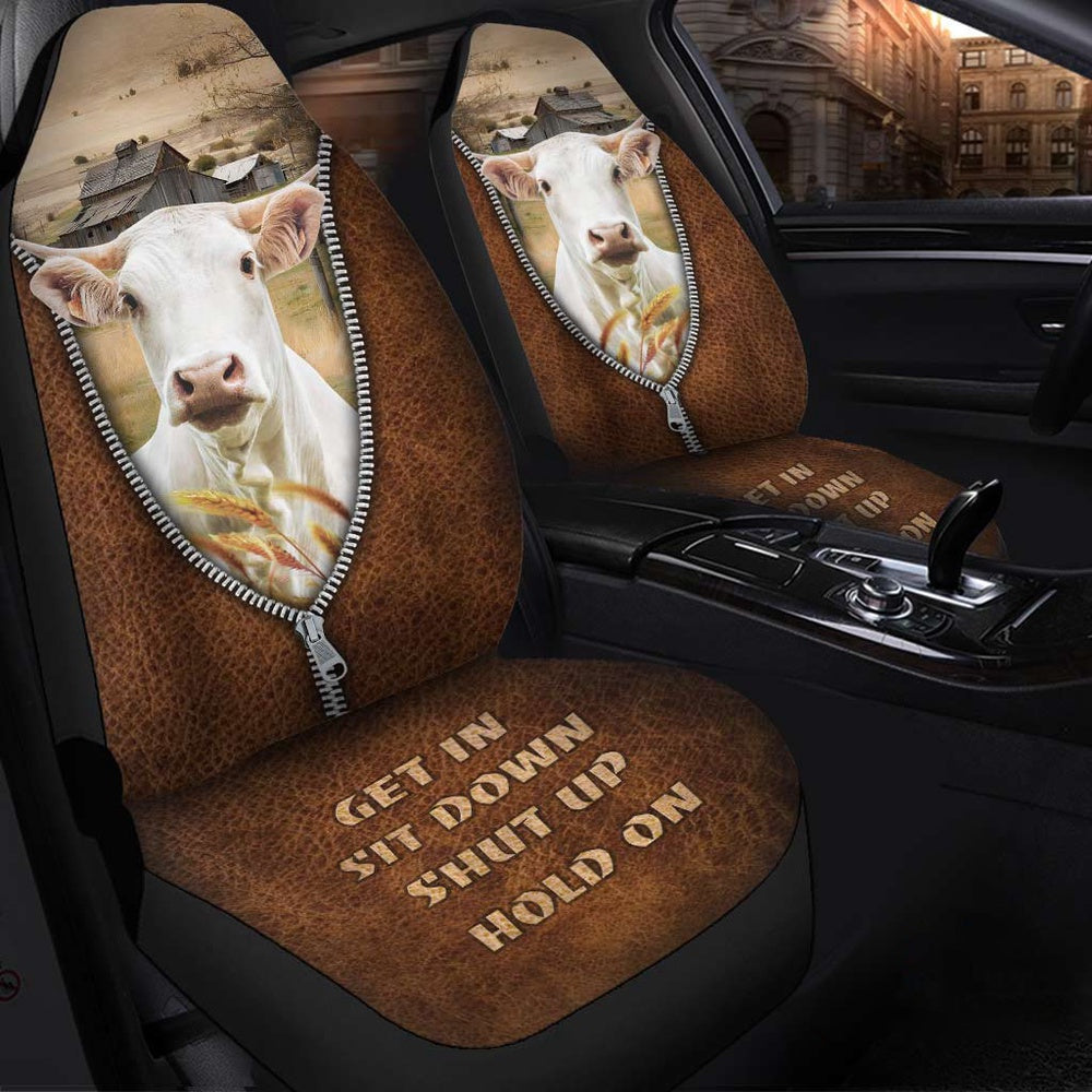 Charolais Zipper Leather Pattern Car Seat Cover, Car Seat Cover, Farm Car Seat Cover, Pet Seat Covers