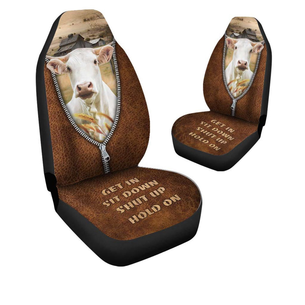 Charolais Zipper Leather Pattern Car Seat Cover, Car Seat Cover, Farm Car Seat Cover, Pet Seat Covers