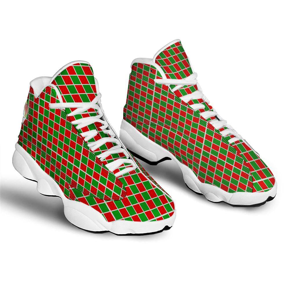 Checkered Merry Christmas Print Pattern Basketball Shoes, Christmas Basketball Shoes, Christmas Shoes