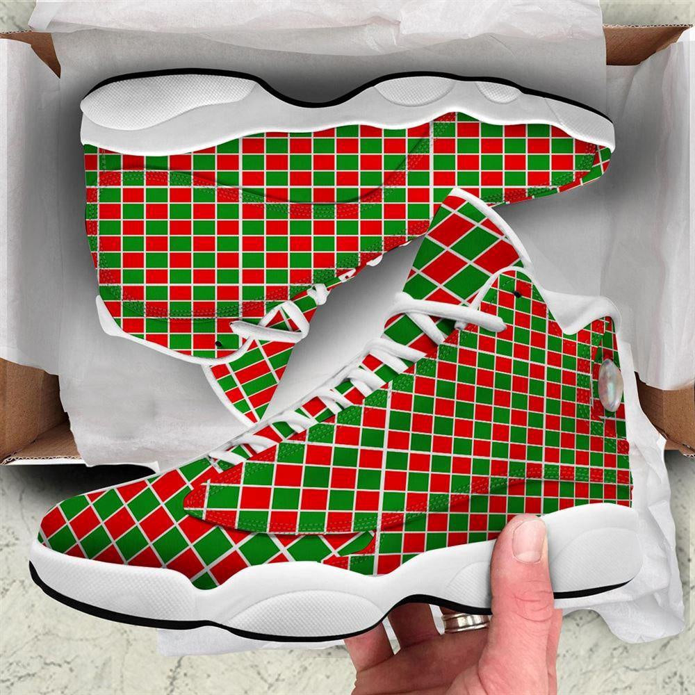 Checkered Merry Christmas Print Pattern Basketball Shoes, Christmas Basketball Shoes, Christmas Shoes