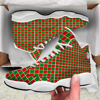 Checkered Merry Christmas Print Pattern Basketball Shoes, Christmas Basketball Shoes, Christmas Shoes