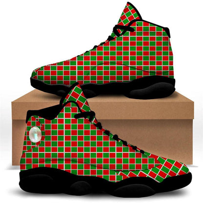 Checkered Merry Christmas Print Pattern Basketball Shoes, Christmas Basketball Shoes, Christmas Shoes