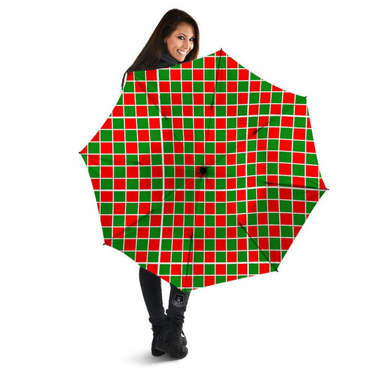 Checkered Merry Christmas Print Pattern Umbrella, Christmas Umbrella, Xmas Umbrella