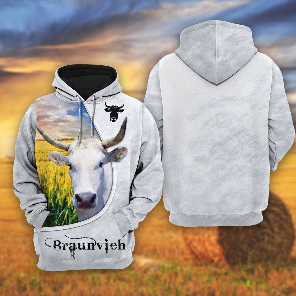 Chianina On The Wheat Field All Over Printed Shirts, Farmer Hoodie, Farm Themed Shirts, Farm Tee Shirts