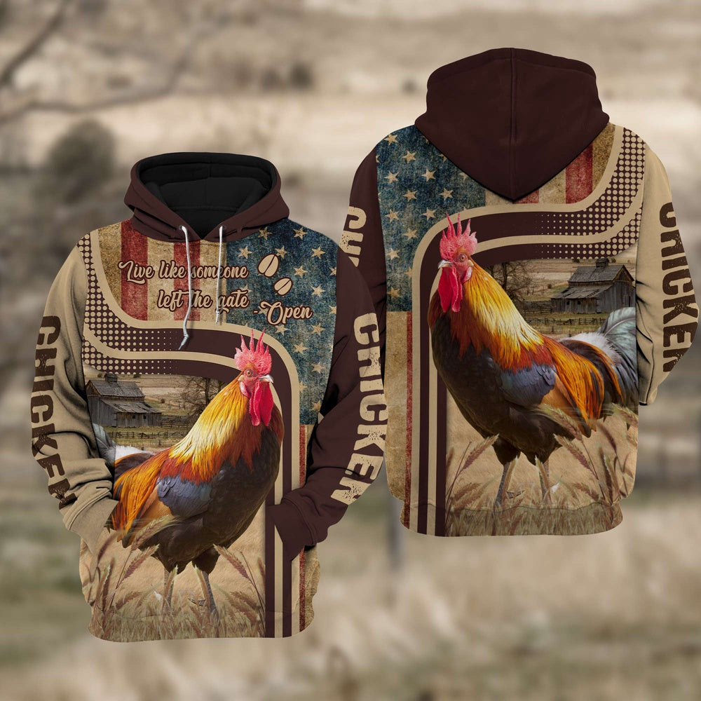 Chicken 3D American Flag Quotation Hoodie, Farmer Hoodie, Farm Themed Shirts, Farm Tee Shirts