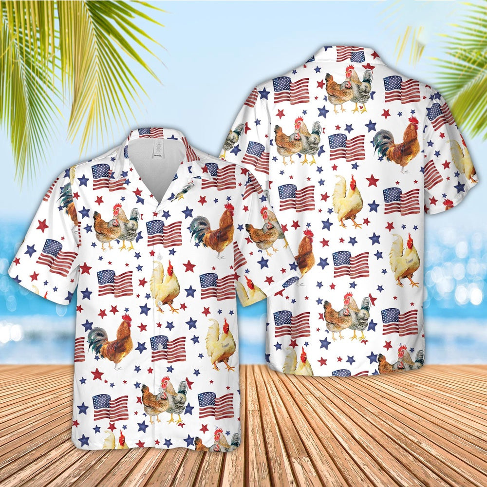 Chicken American Flag Pattern Hawaiian Shirt, Farm Hawaiian Shirt, Farmer Hawaii
