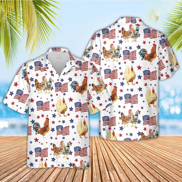 Chicken American Flag Pattern Hawaiian Shirt, Farm Hawaiian Shirt, Farmer Hawaii