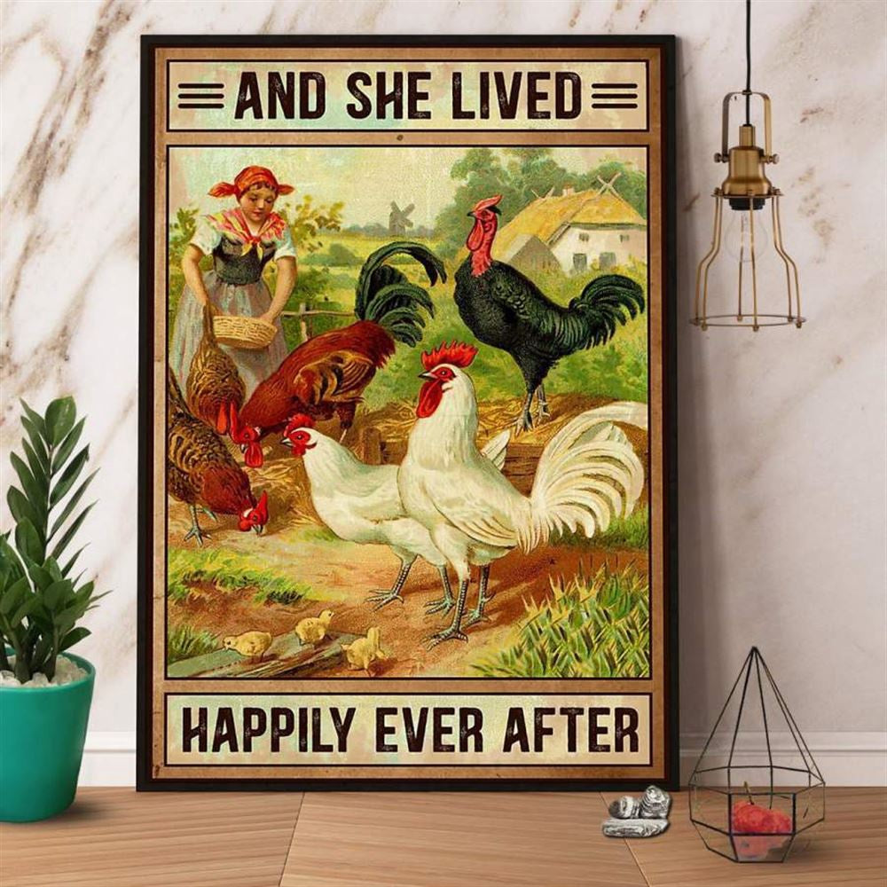 Chicken &Amp Farmer Girl She Lived Happily Ever After Farm Canvas, Farm Canvas, Farm Art Decor
