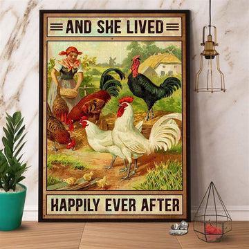 Chicken &Amp Farmer Girl She Lived Happily Ever After Farm Canvas, Farm Canvas, Farm Art Decor