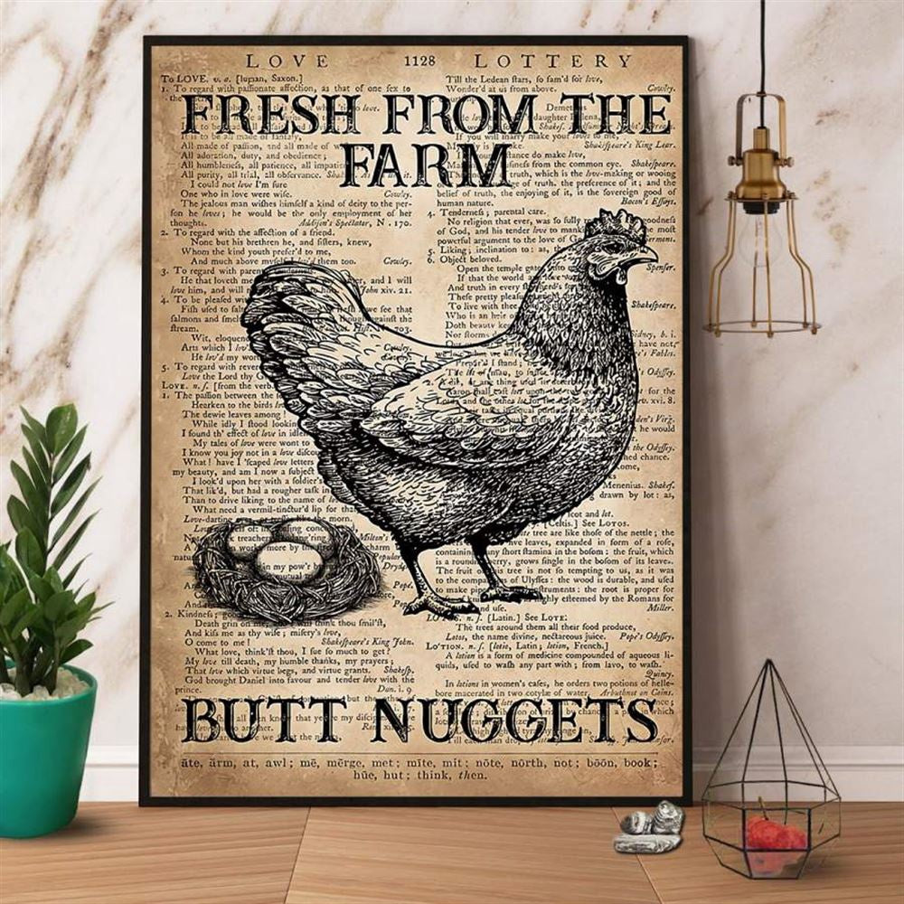 Chicken And Egg Fresh From The Farm Butt Nuggets Canvas, Farm Canvas, Farm Art Decor