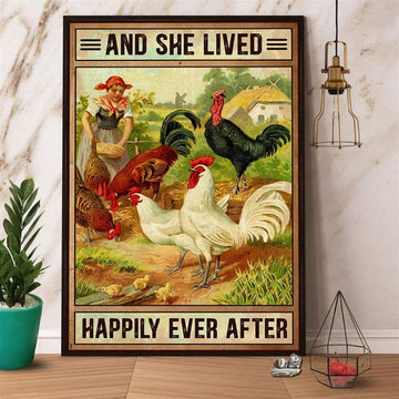 Chicken And She Lived Happily Ever After Farmer Canvas, Farm Canvas, Farm Art Decor
