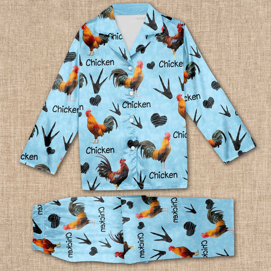 Chicken Cattle Pattern All Over Print Pajamas Sets, Farm Pajamas, Farm Animal Pajamas, Christmas Farm Pajamas