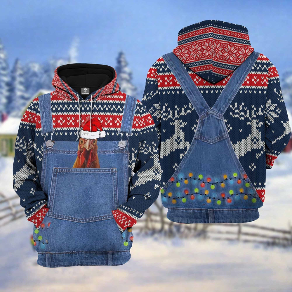 Chicken Christmas Knitting Hoodie Pattern 3D, Farmer Hoodie, Farm Themed Shirts, Farm Tee Shirts