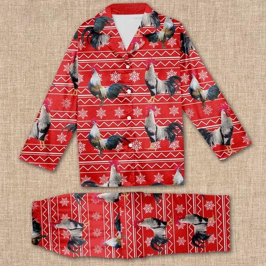 Chicken Christmas Pattern All Over Print Pajamas Sets, Farm Pajamas, Farm Animal Pajamas, Christmas Farm Pajamas