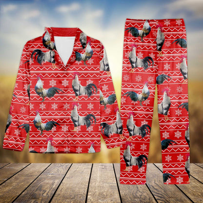 Chicken Christmas Pattern All Over Print Pajamas Sets, Farm Pajamas, Farm Animal Pajamas, Christmas Farm Pajamas