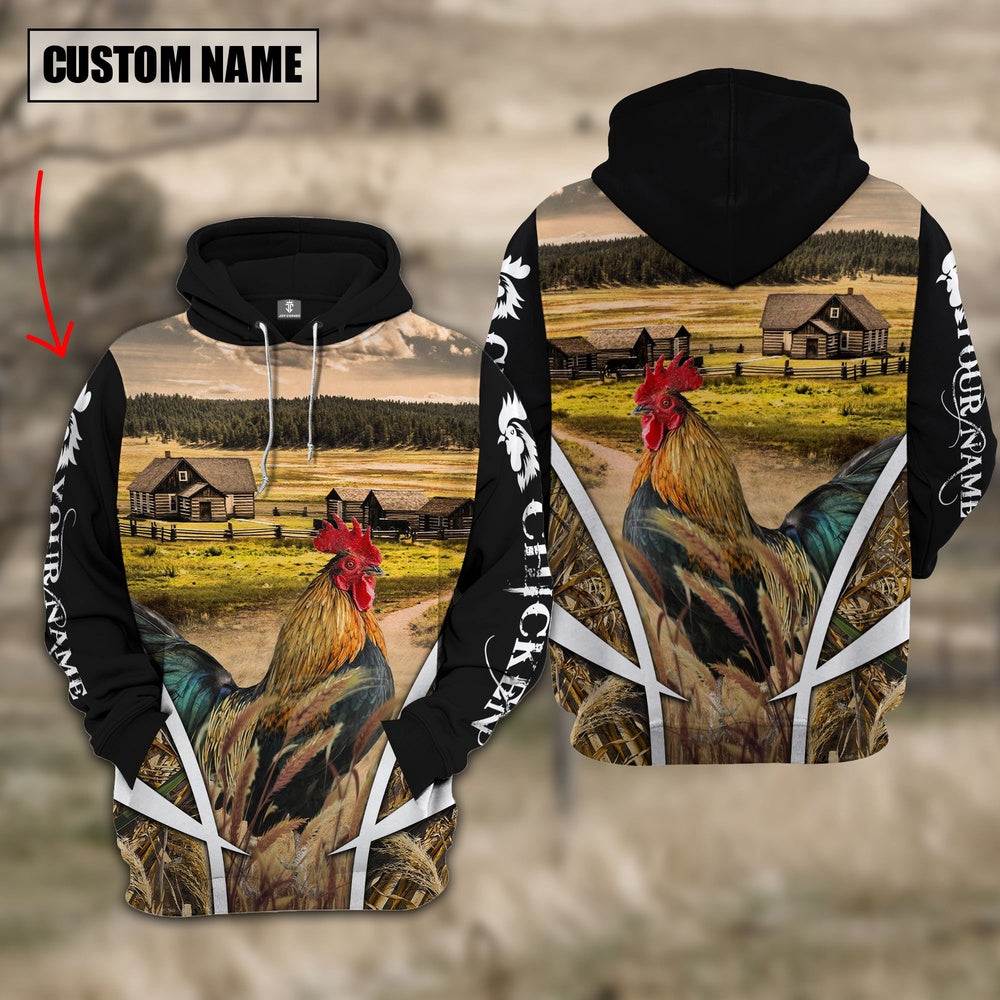 Chicken Custom Name Meadow Pattern Black Hoodie, Farmer Hoodie, Custom Farm Shirts, Farmer T Shirt