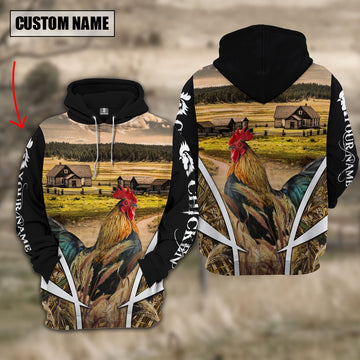 Chicken Custom Name Meadow Pattern Black Hoodie, Farmer Hoodie, Custom Farm Shirts, Farmer T Shirt