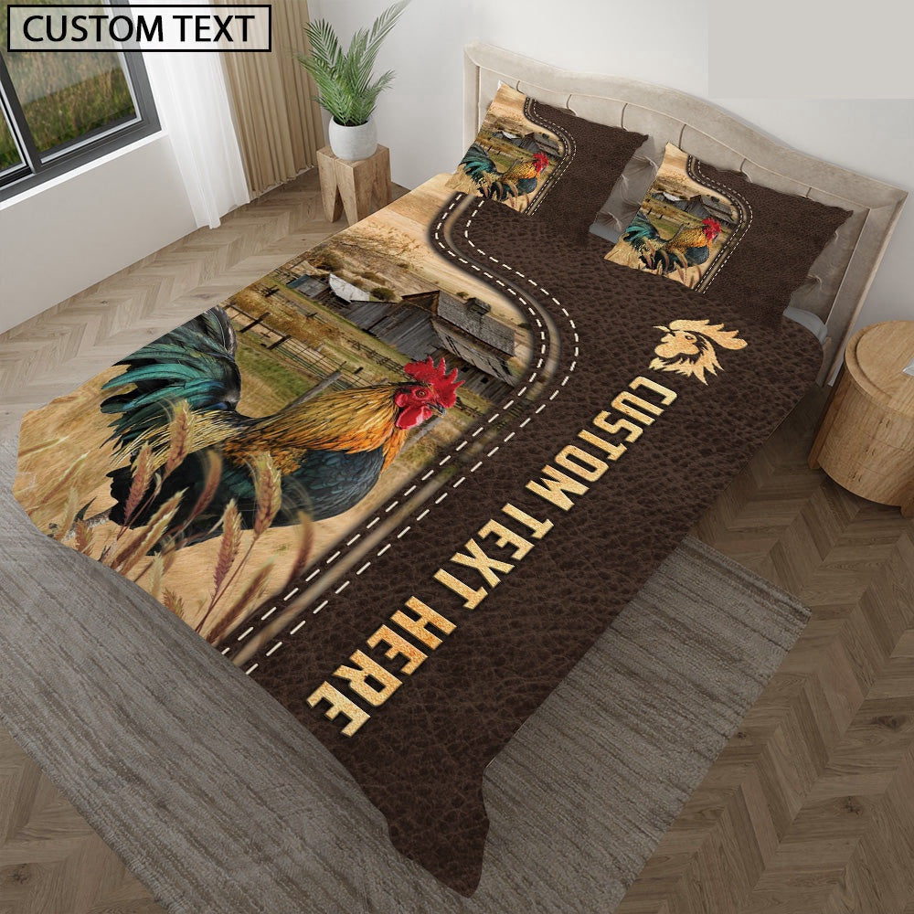 Chicken Custom Text Leather Pattern Bedding Set, Farm Bedding Set, Farmhouse Bedding Set