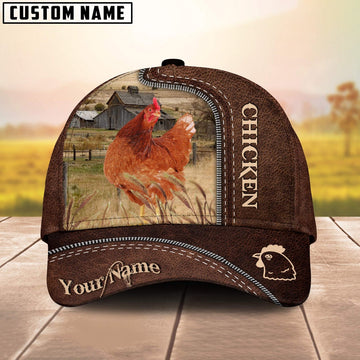 Chicken Customized Name Leather Pattern Cap, Farmer Cap, Vintage Farmer Hat, Mens Farmer Hats, Cap For Farmers
