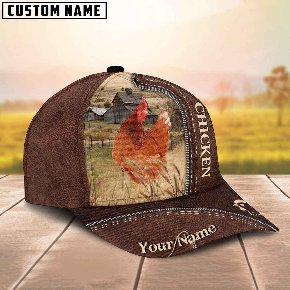 Chicken Customized Name Leather Pattern Cap, Farmer Cap, Vintage Farmer Hat, Mens Farmer Hats, Cap For Farmers