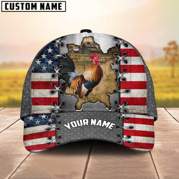 Chicken Customized Name US Flag Cap, Farmer Cap, Vintage Farmer Hat, Mens Farmer Hats, Cap For Farmers