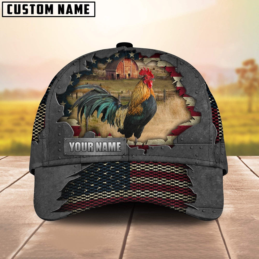 Chicken Customized Name US Flag Net Cap, Farmer Cap, Vintage Farmer Hat, Mens Farmer Hats, Cap For Farmers