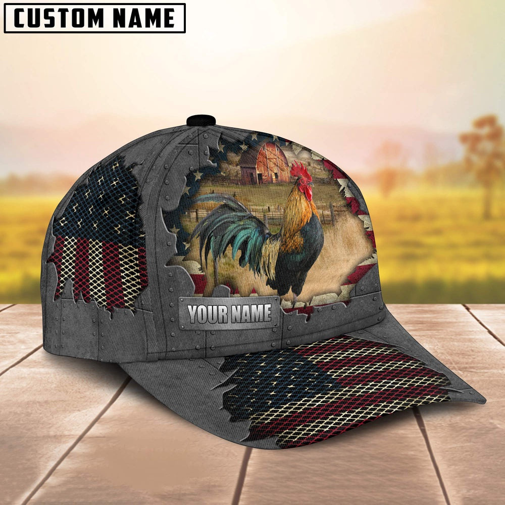 Chicken Customized Name US Flag Net Cap, Farmer Cap, Vintage Farmer Hat, Mens Farmer Hats, Cap For Farmers