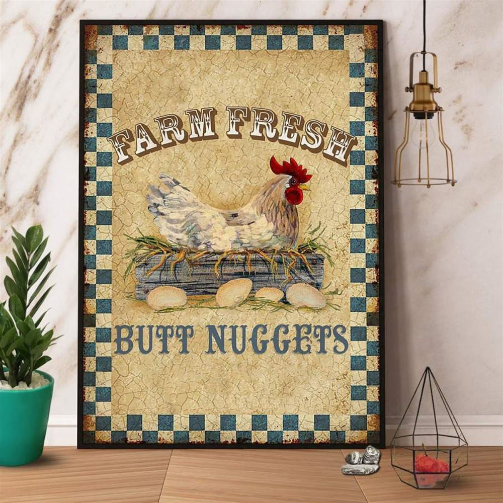 Chicken Farm Fresh Butt Nugett Vintage Canvas, Farm Canvas, Farm Art Decor