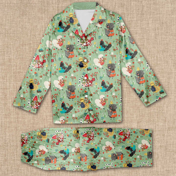 Chicken Floral Pattern All Over Print Pajamas Sets, Farm Pajamas, Farm Animal Pajamas, Christmas Farm Pajamas
