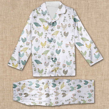 Chicken Flower All Over Print Pajamas Sets, Farm Pajamas, Farm Animal Pajamas, Christmas Farm Pajamas