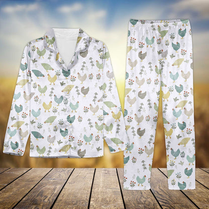 Chicken Flower All Over Print Pajamas Sets, Farm Pajamas, Farm Animal Pajamas, Christmas Farm Pajamas