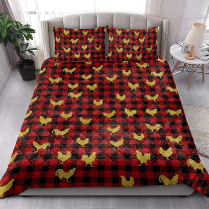 Chicken Gold Glittermas Red Buffalo Plaid Bedding Set, Christmas Beddings, Xmas Bedding Sets