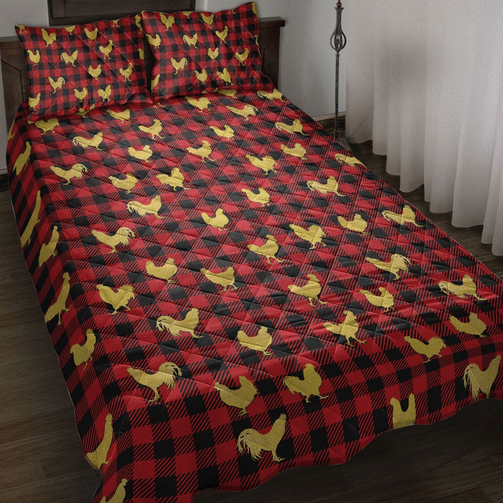 Chicken Gold Glittermas Red Buffalo Plaid Bedding Set, Christmas Beddings, Xmas Bedding Sets
