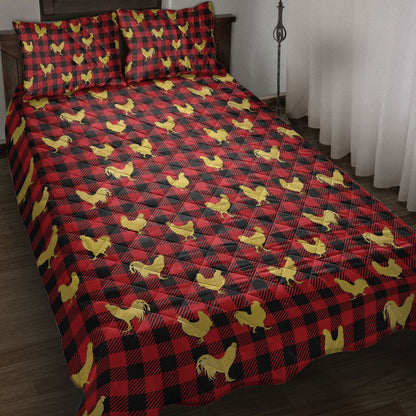 Chicken Gold Glittermas Red Buffalo Plaid Bedding Set, Christmas Beddings, Xmas Bedding Sets
