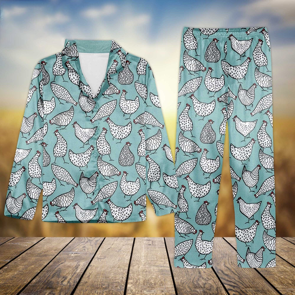 Chicken Hen Pattern All Over Print Pajamas Sets, Farm Pajamas, Farm Animal Pajamas, Christmas Farm Pajamas