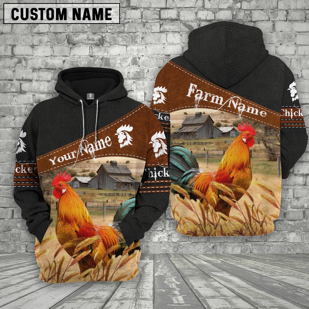 Chicken On Farm Custom Name Printed 3D Black Hoodie, Farmer Hoodie, Custom Farm Shirts, Farmer T Shirt