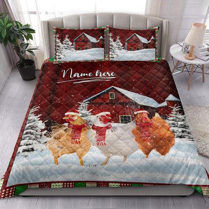 Chicken Rooster With String Lightsmas Tree Snowdrift Bedding Set, Christmas Beddings, Xmas Bedding Sets