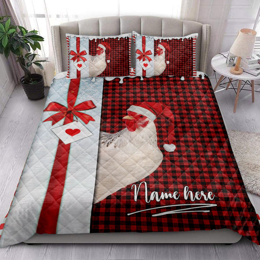 Chicken Santa Hat Withmas Letter Bedding Set, Christmas Beddings, Xmas Bedding Sets