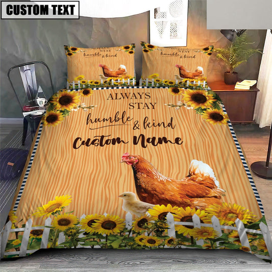 Chicken Stay Humble And Kind Custom Name Bedding Set, Farm Bedding Set, Farmhouse Bedding Set