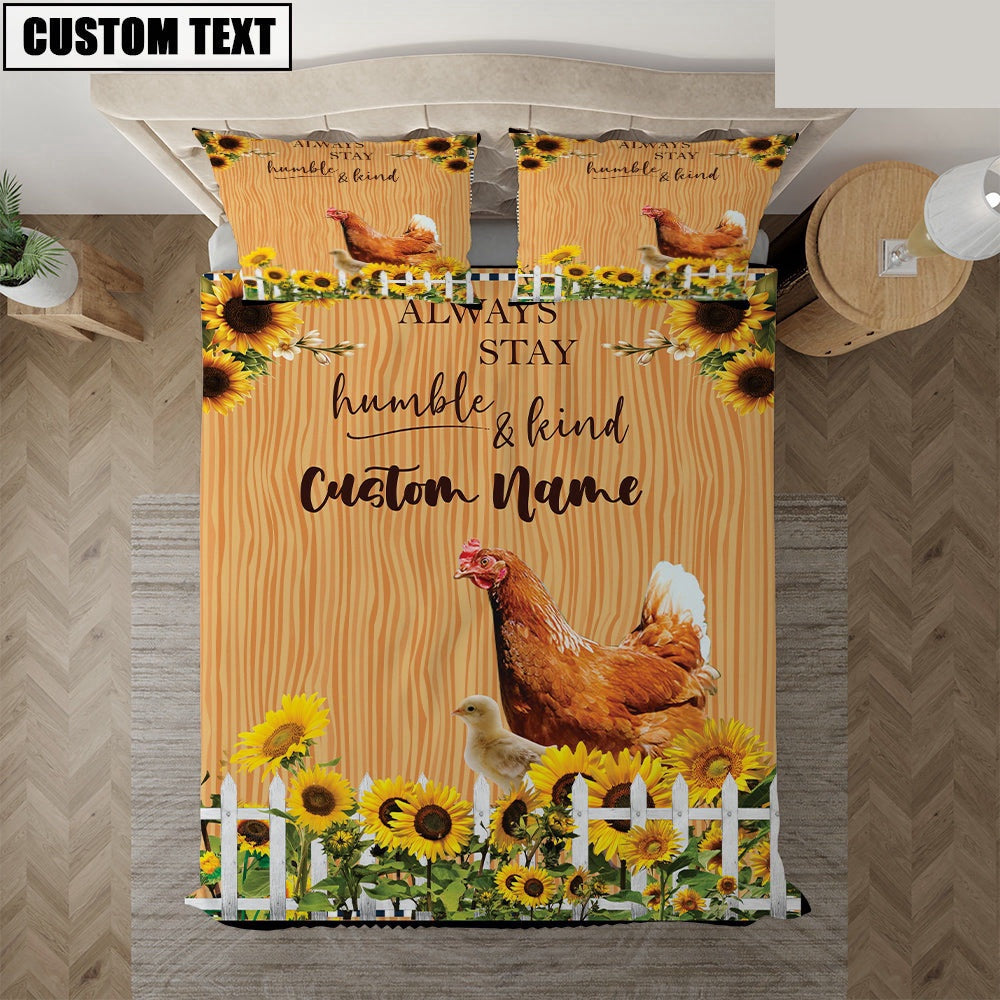 Chicken Stay Humble And Kind Custom Name Bedding Set, Farm Bedding Set, Farmhouse Bedding Set